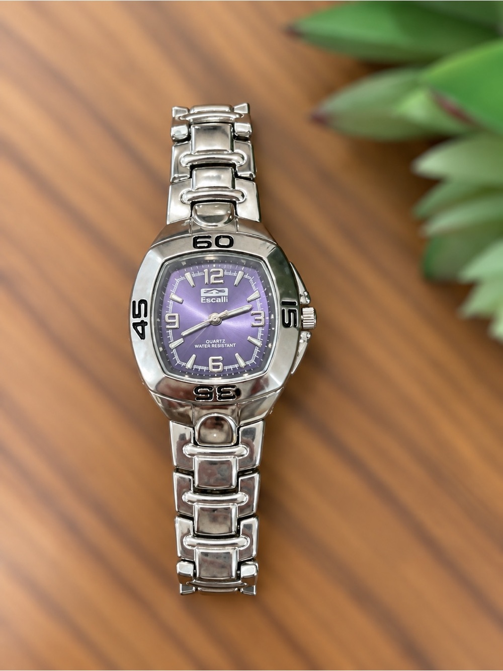 Escalli Silver Tone Purple Dial Quartz Watch Y2K Style
